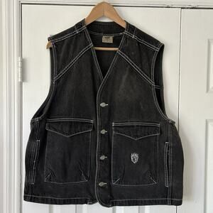 Vintage 90s Y2K JNCO Denim Vest USA Made Washed Black Faded Size XL